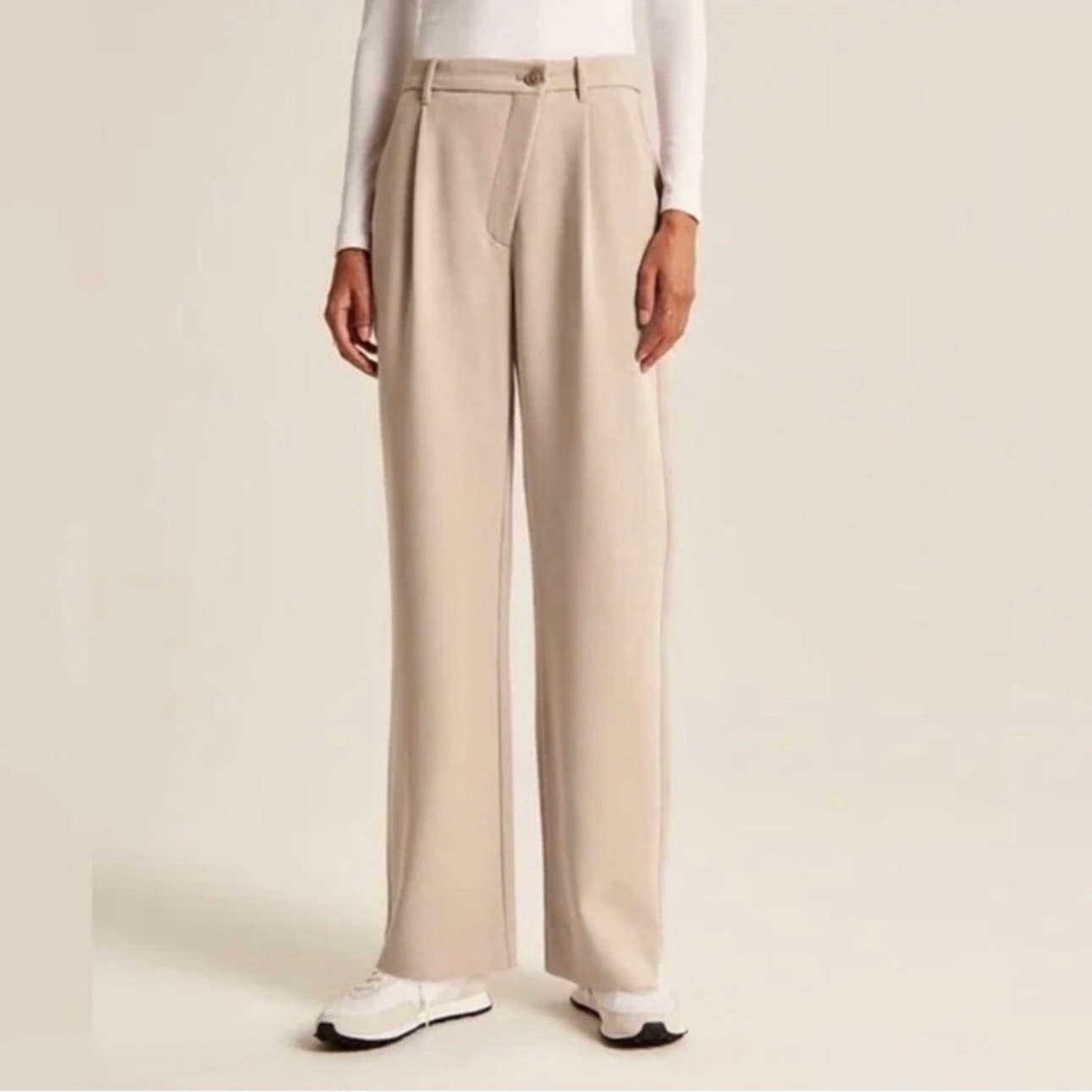 Abercrombie Cross Waist Relaxed Tailored Trousers Pants Taupe Cream Xs